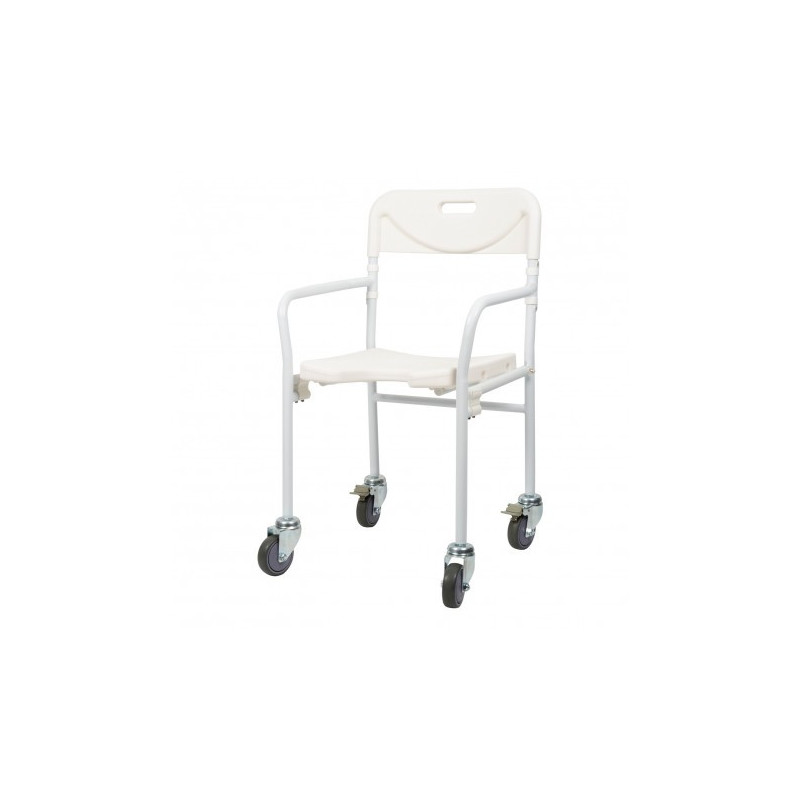 Chaise de douche pliable à roulettes
