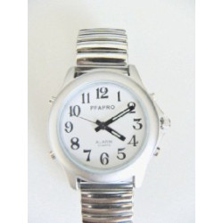 Montre argentée parlante à aiguilles 4 boutons pour homme