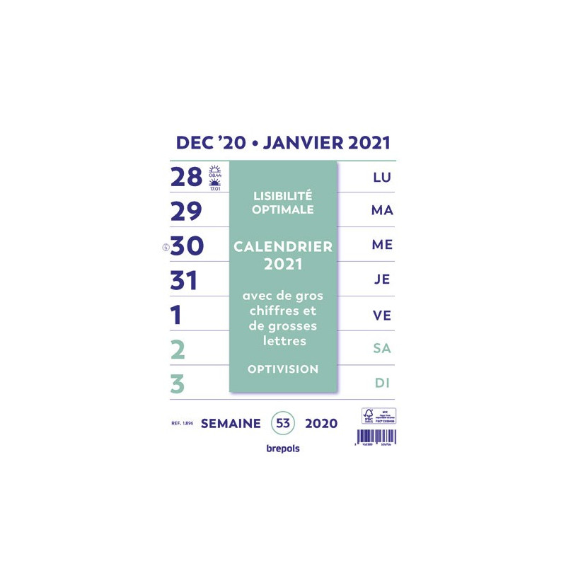 Calendrier en grands caractères