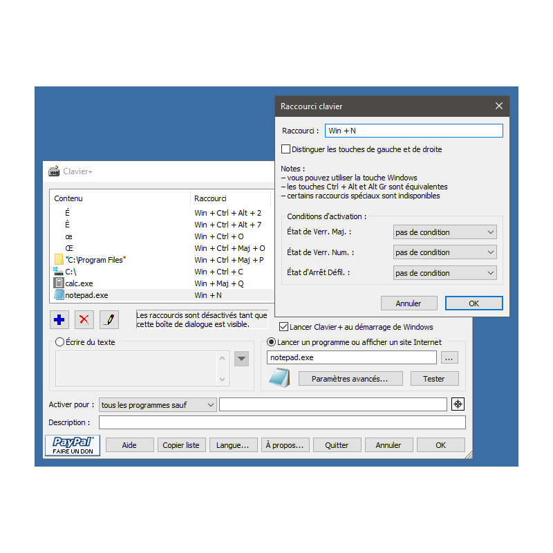 Logiciel Clavier+ - Associer des actions à des raccourcis clavier (GRYDER)